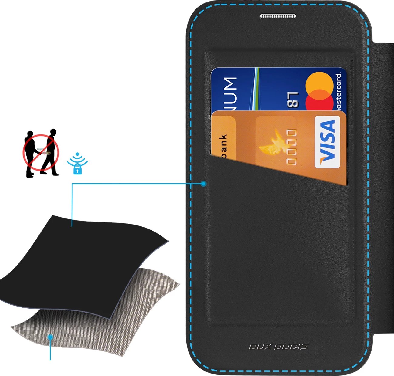 Mbështjellës Dux Ducis Skin X Pro për iPhone 17, me portofol, MagSafe, e zezë