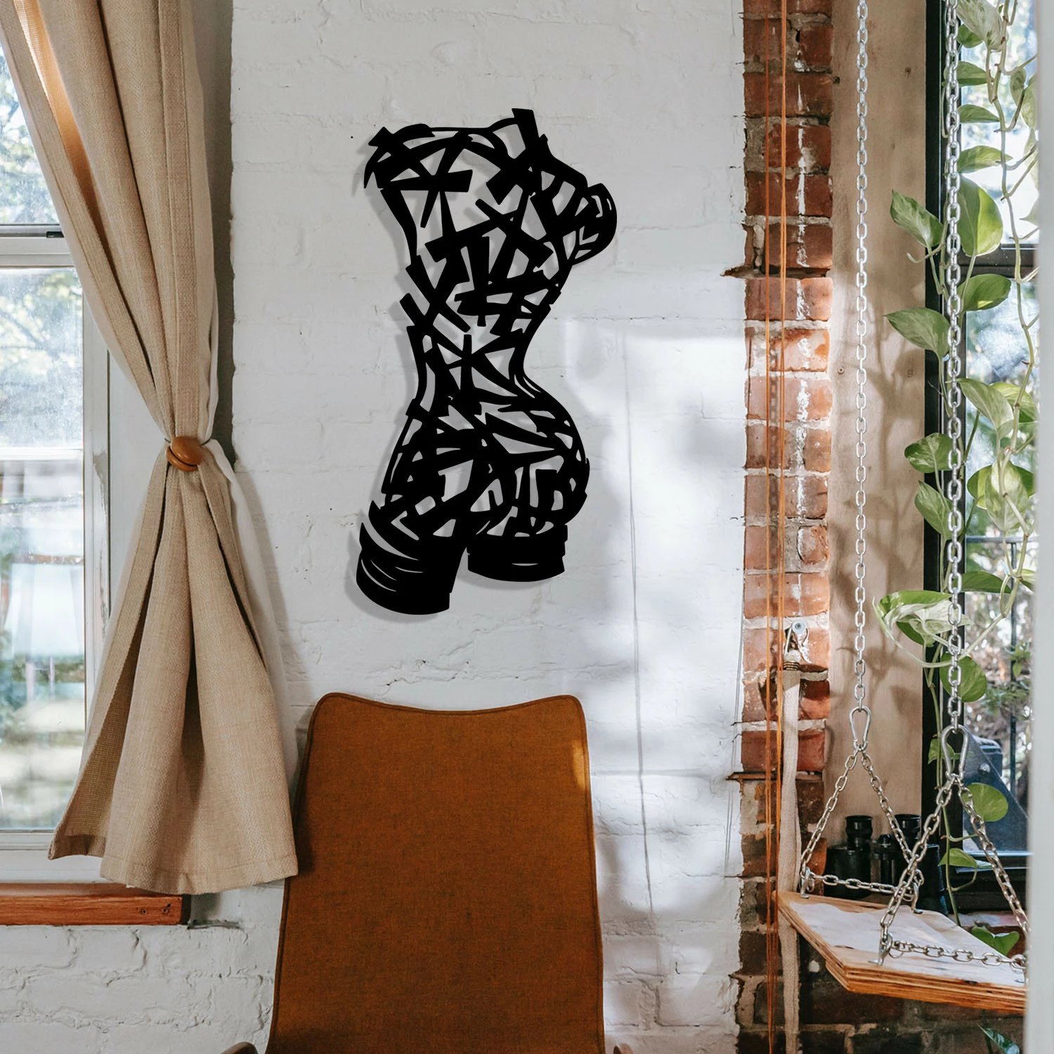 Aksesor dekorativ metalik për mur Wallity, Hemdem, ngjyrë e zezë, 35x68cm