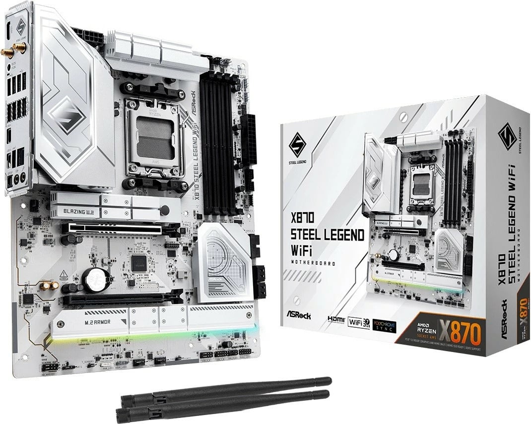 Pllakë amë ASRock X870 STEEL LEGEND WIFI, Socket AM5, ATX, 4x DDR5, Wi-Fi 7, e bardhë