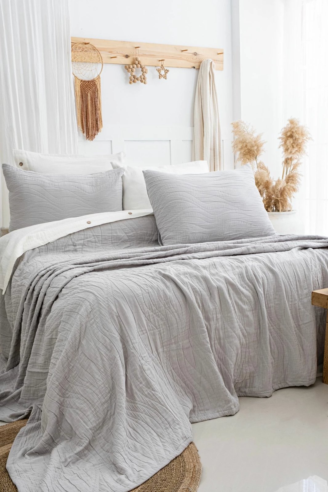 Set mbulesë dysheku dopio Janna, ngjyrë gri e çelët