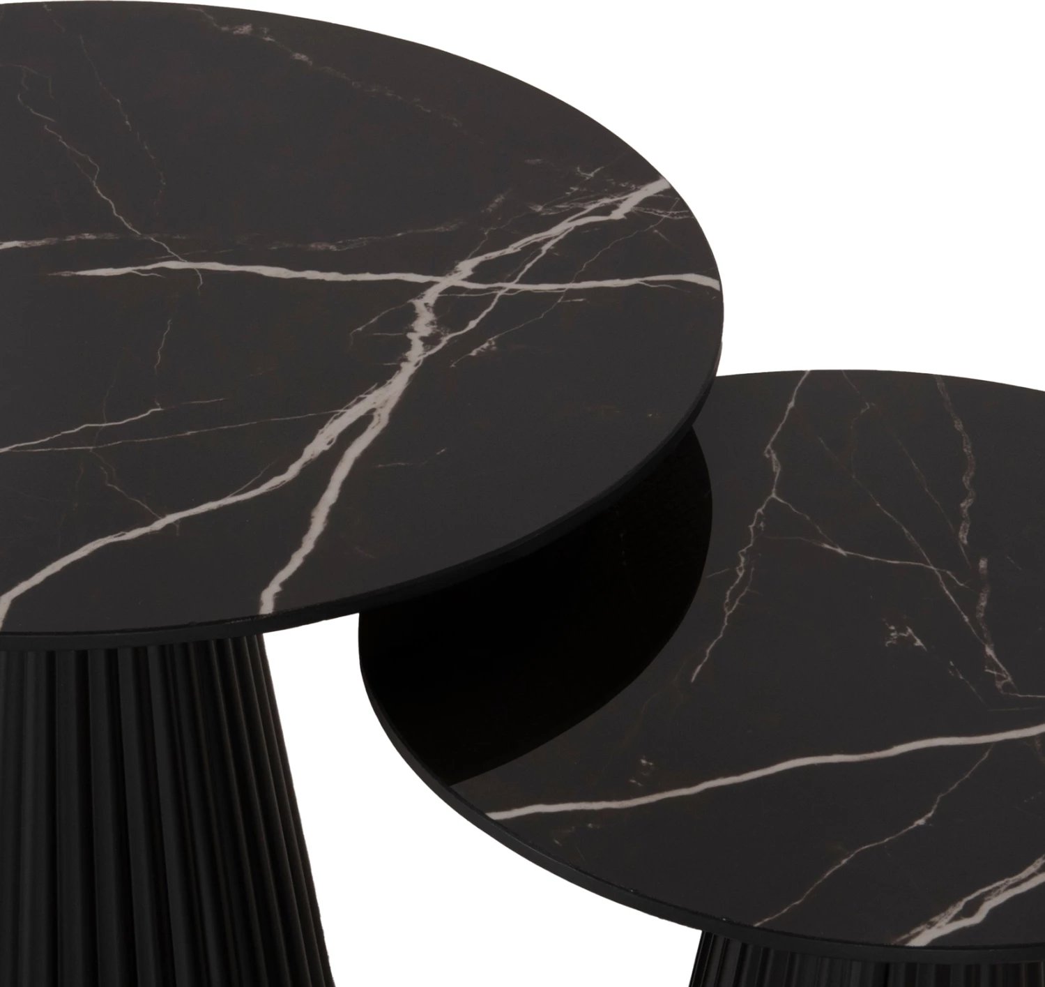 Tavolina kafeje 2 copë DIEN FH9926, baza metalike dhe sipërfaqe qeramike, ngjyrë e zezë, Φ56&Φ43 cm