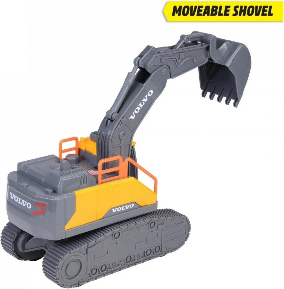 Lodër ekskavator Dickie Volvo me drita e zë, 23 cm, Gri/Verë