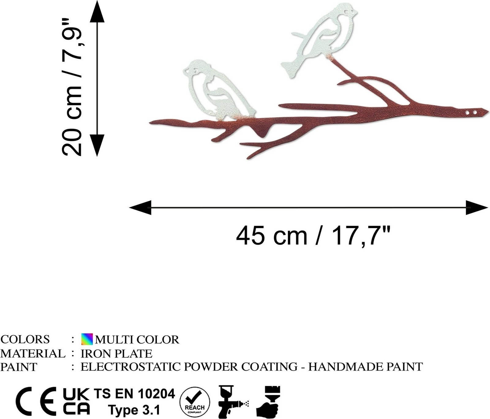 Objekt dekorativ për kopsht, dizajn Aberto, zog në degë, 28