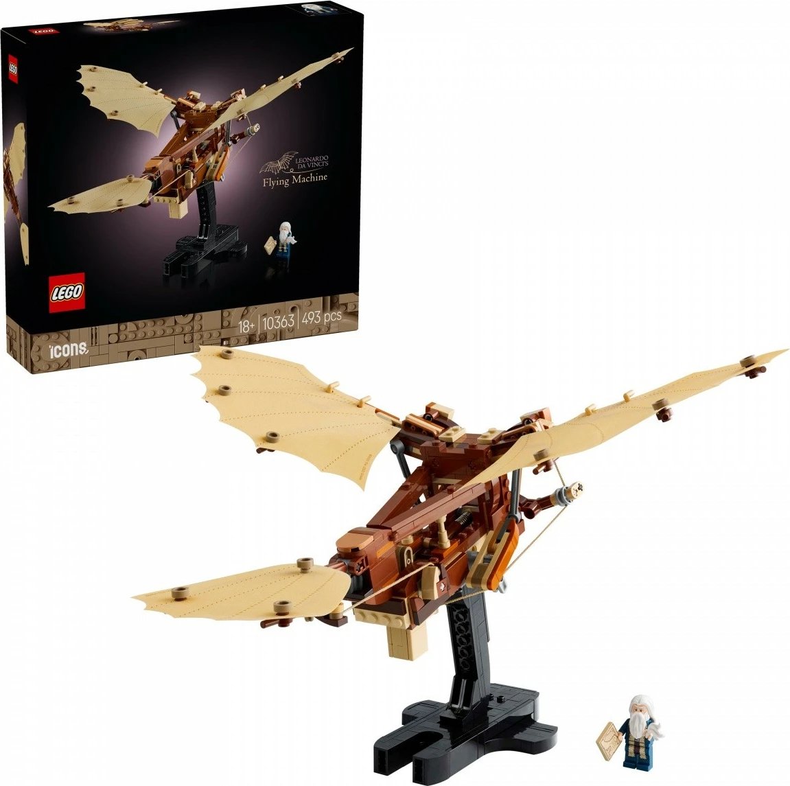 Set ndërtimi LEGO Icons 10363 Leonardo da Vinci Flying Machine, 493 pjesë, kafe/bezhë