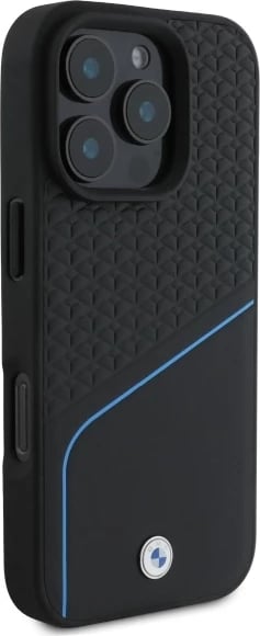 Mbështjellës BMW Sign Leather Textured And Line MagSafe për iPhone 16 Pro Max, i zi