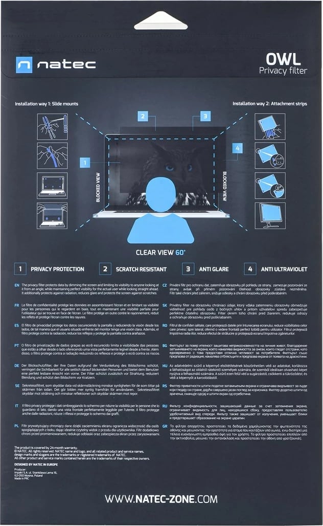 Filter privatësie Natec Owl 17.3", 16:9