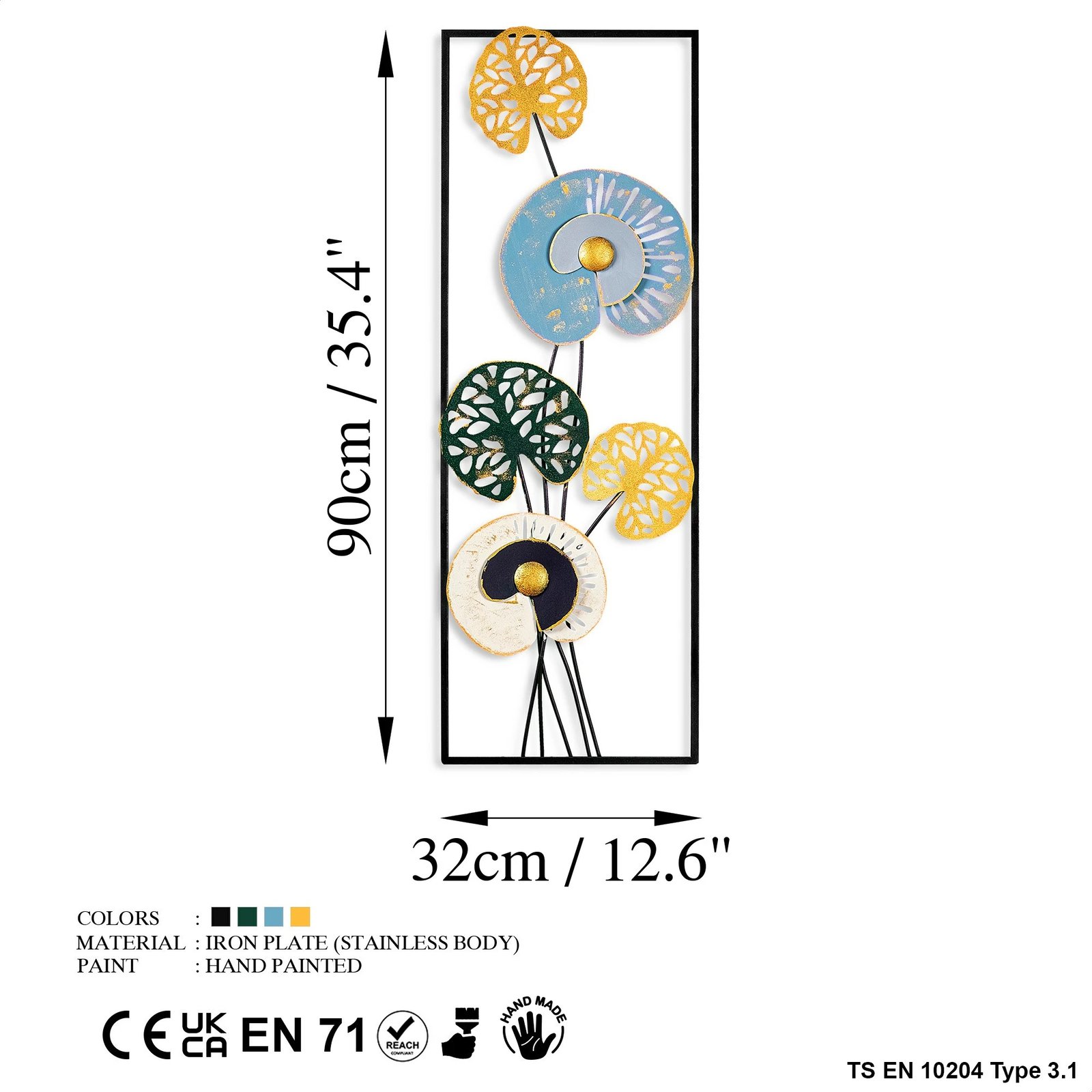 Aksesor dekorativ metalik për mur, Wallity, Grape Vine 1 (3), shumëngjyrësh, 32x90x4 cm