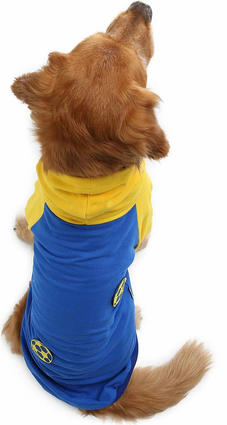 Bluze me kapuç për qen, Paws & Whiskers, ngjyrë kaltër dhe verdhë, madhësia 5XL