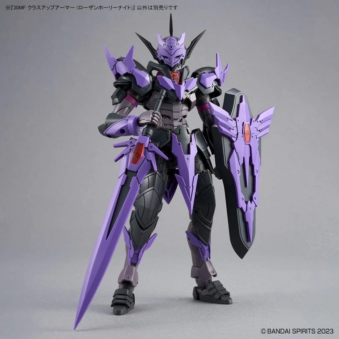 Figurë koleksionuese Bandai 30MF Class Up Armor Rosan Holy Knight, model ndërtimi, vjollcë/argjendtë