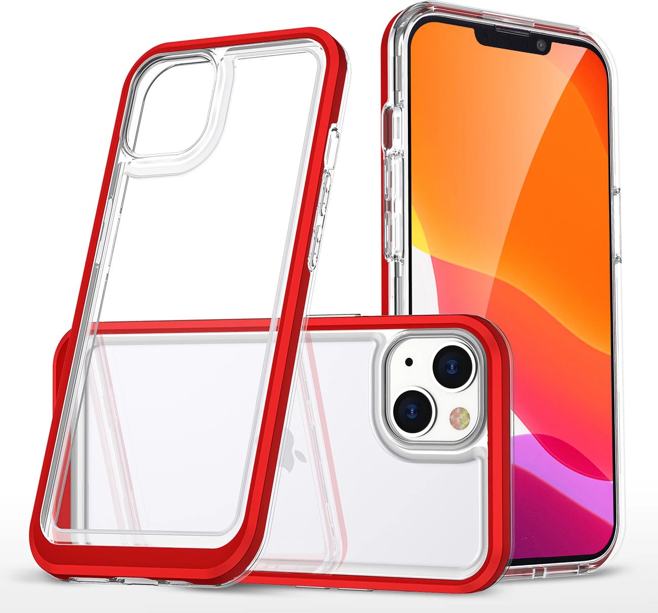 Mbështjellës Hurtel Clear 3in1 për iPhone 14 Plus, kornizë e kuqe, transparent