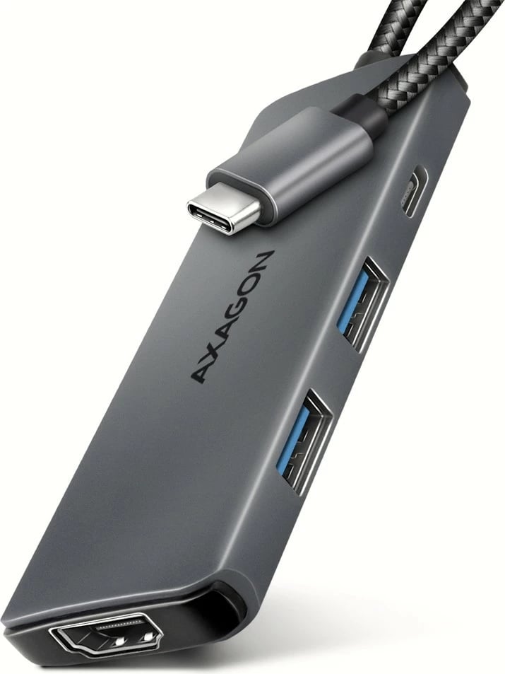 Kasë portesh AXAGON HMC-5H8K, 5in1, 5Gbps, 2x USB-A, 1x USB-C, HDMI 8K/30Hz, PD 100W, Gri