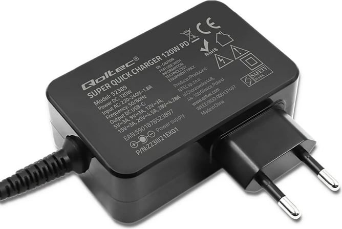 Karikues PD Qoltec 120W Turbo, USB-C, i zi