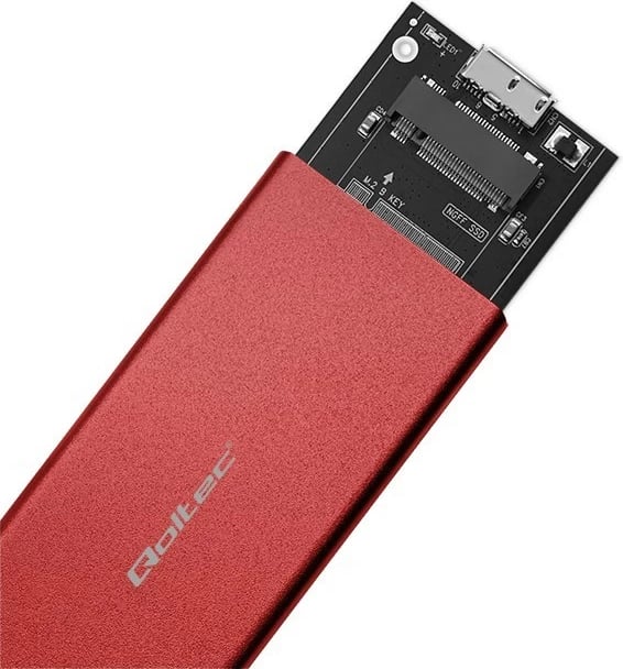 Kasë Qoltec 51831 për SSD M.2 SATA/NGFF, USB 3.0, 2TB, Kuqe
