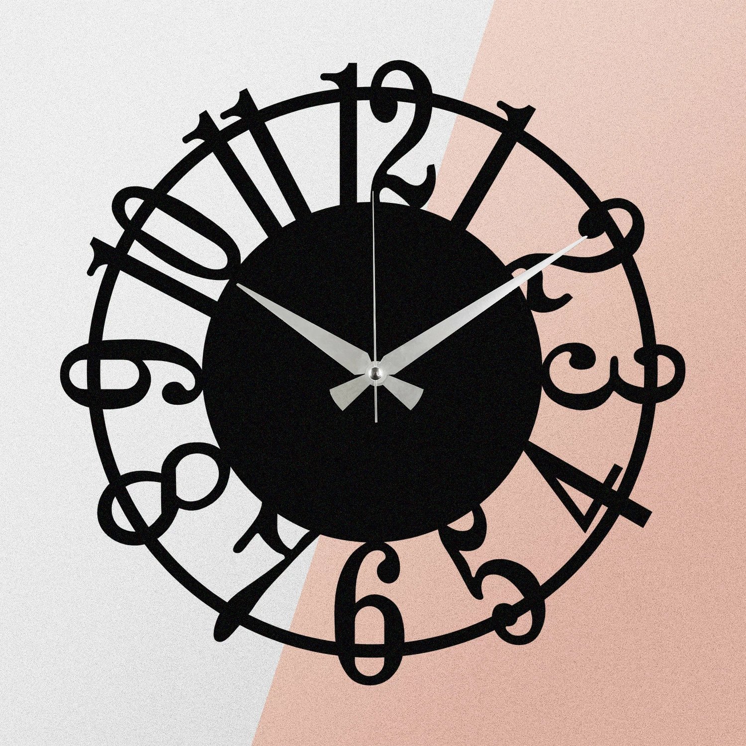 Orë muri dekorative prej metali, Wallity Enzoclock - S006, e zezë, 48x48cm