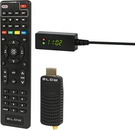 Tuner DVB-T2, BLOW, 7000FHD MINI H.265, Full HD 1080p, HDMI, PVR/TimeShift, USB, WiFi me adapter, me telekomandë dhe ekran IR