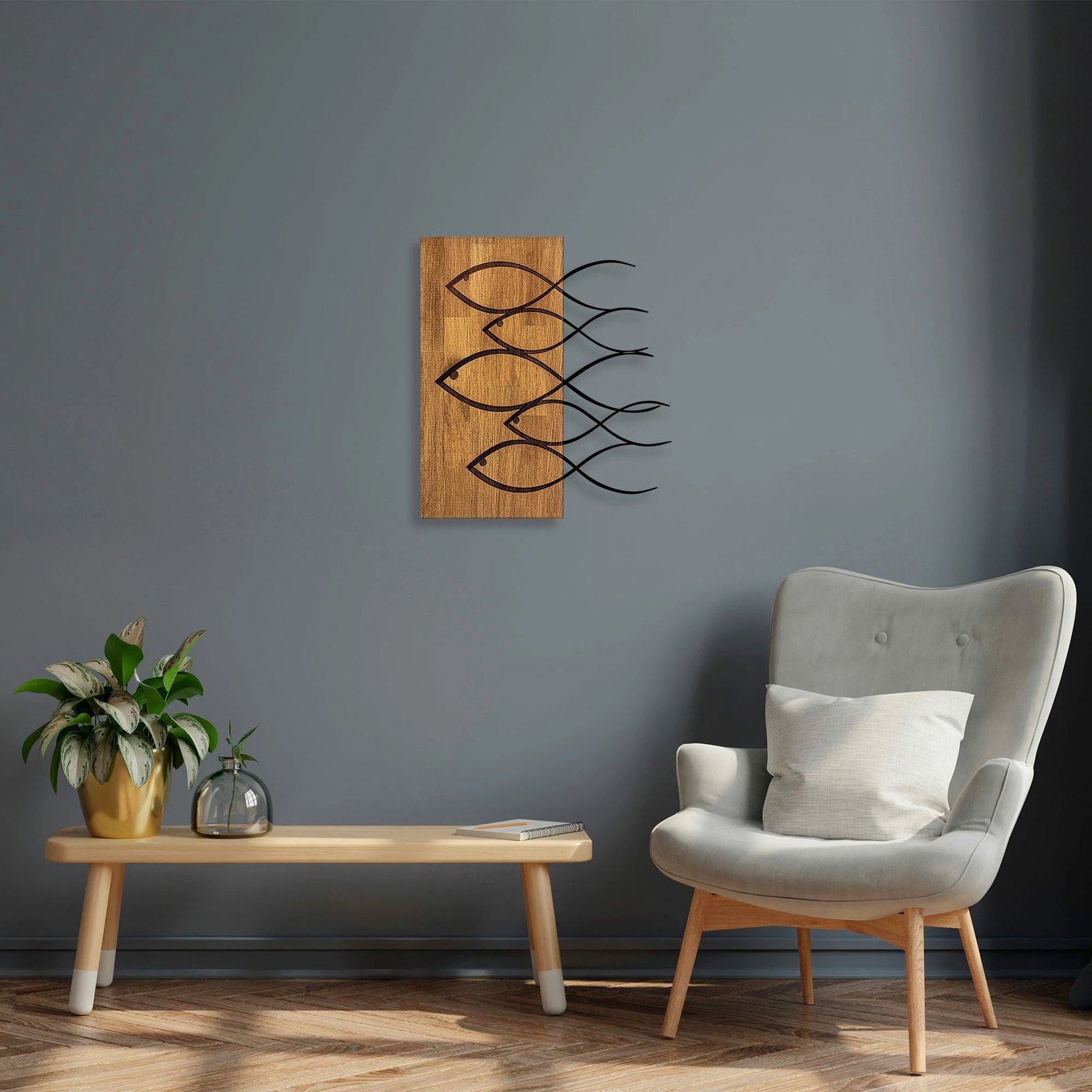 Aksesor dekorativ muri prej druri, Wallity, MA-283, ngjyrë arre dhe e zezë