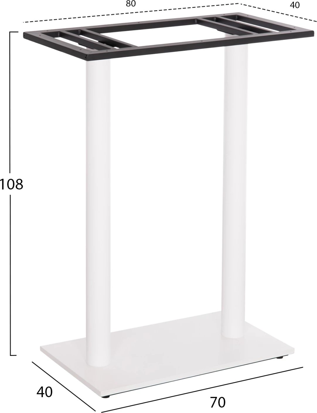 Bazë për tavolinë bar, dy këmbë, metal, ngjyrë e bardhë matte, 80x40x108 cm