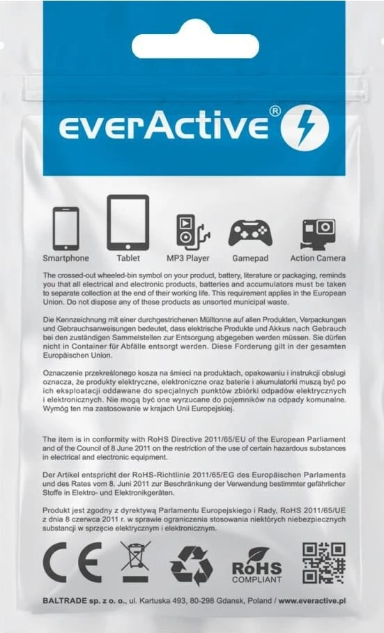 Kabllo karikuese everActive për Apple, Lightning, 2,4A, 1m, e zezë