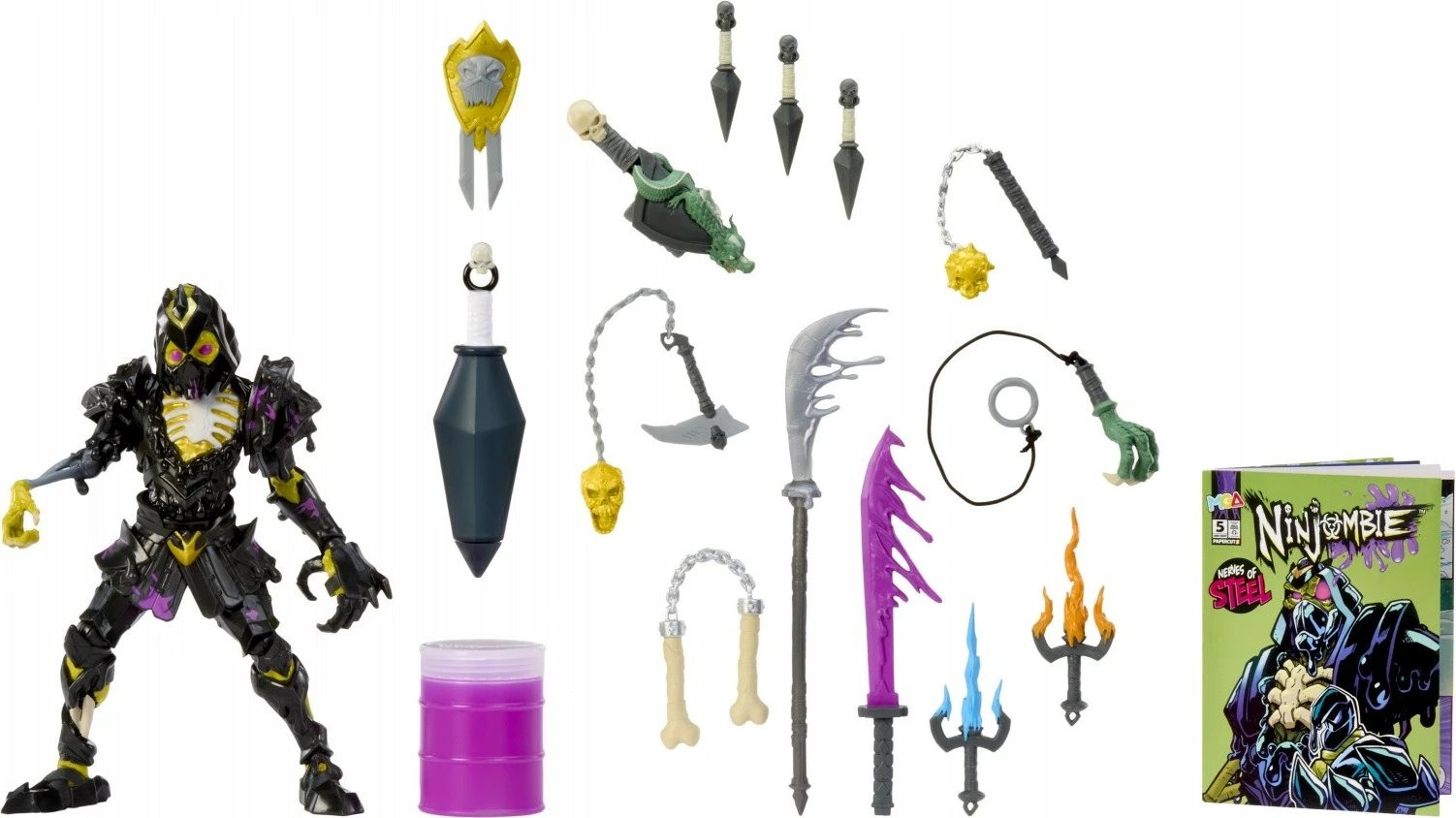 Figurë aksioni, MGA, Ninjombie Jonin Knight 121992-EUC, me gjymtyrë të lëvizshme, 13 aksesorë dhe slime, 6+ vjeç