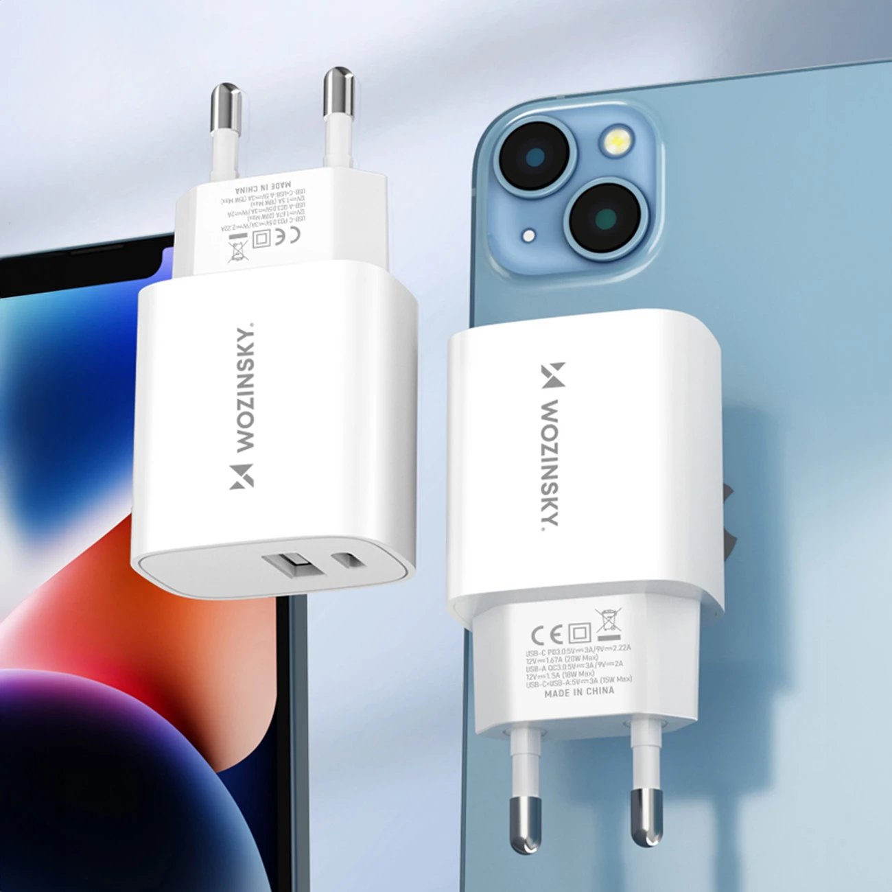 Karikues muri Wozinsky WGWCW, 20W, 2 porta USB-A/USB-C, i bardhë