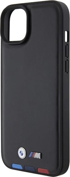 Mbështjellës BMW BMHCP15M22PTDK për iPhone 15 Plus 6.7", Leather Stamp Tricolor, zi