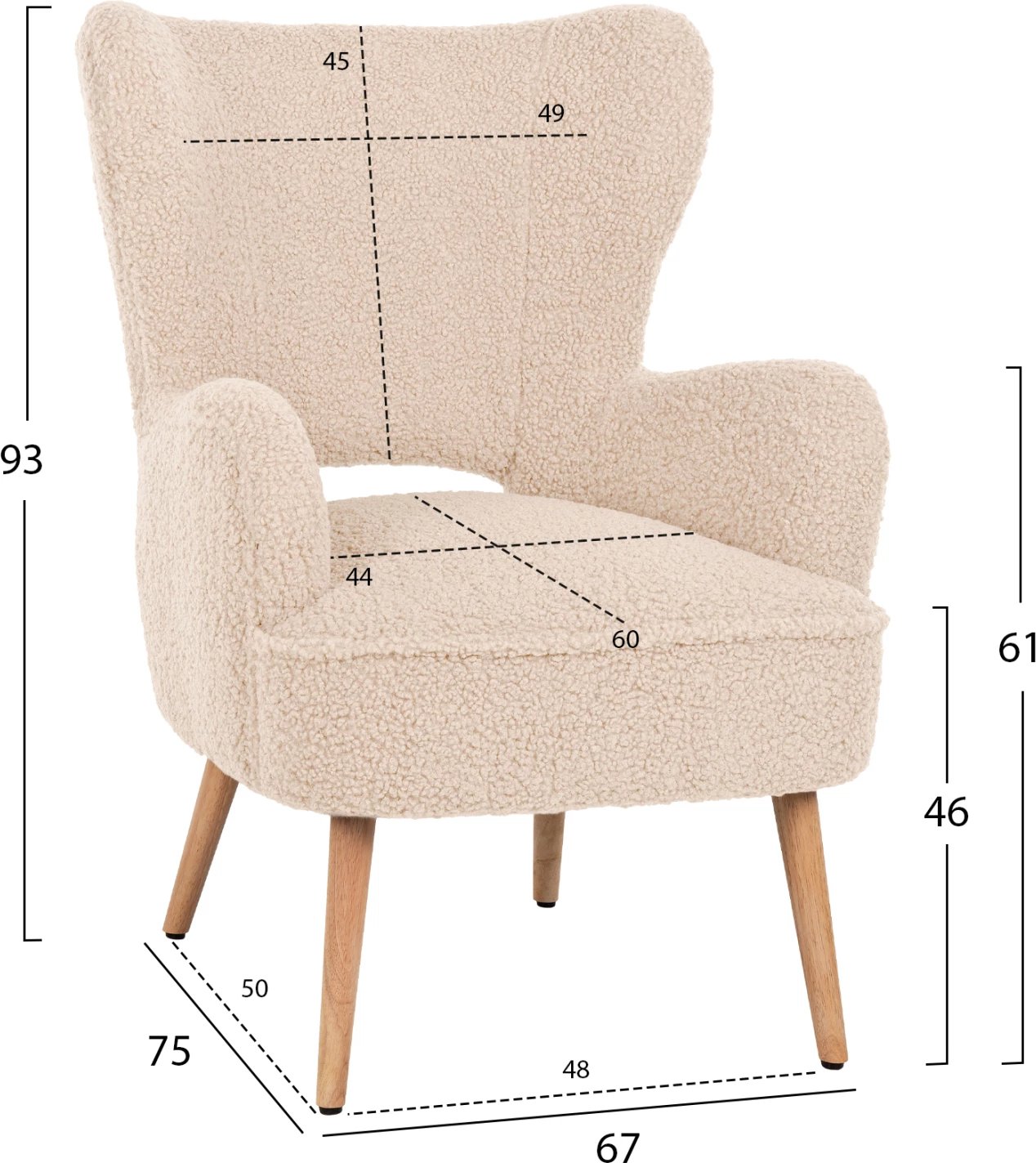 Karrige MYLIE FH8394.23, pëlhurë boucle e bardhë, 66x75x93H cm