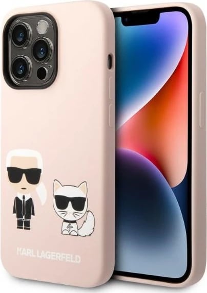 Mbështjellës Karl Lagerfeld KLHMP14LSSKCI për iPhone 14 Pro 6.1", silikon, MagSafe, rozë e çelët