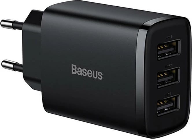 Karikues i shpejtë Baseus Compact, 3x USB, 17W, i zi