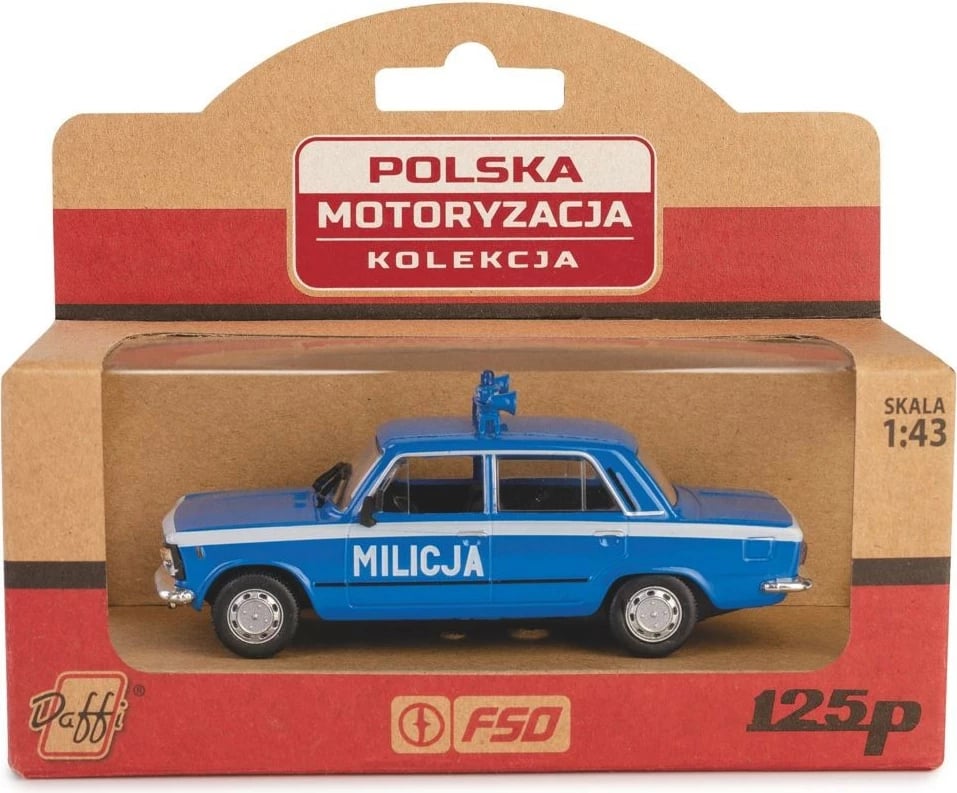 Makine lodër Daffi Fiat 125P Milicja, 1:43, metal/plastik, blu/bardhë