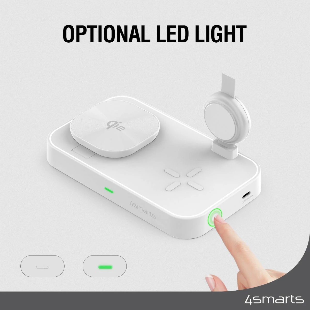 Mbushës wireless 4smarts Qi2, i brendshëm, 5 V, i bardhë