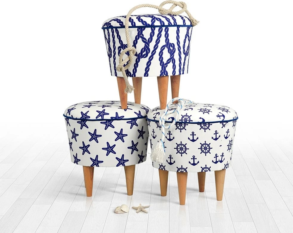 Puf Atelier del Sofa, Cunda v3, ngjyrë kaltër dhe bardhë