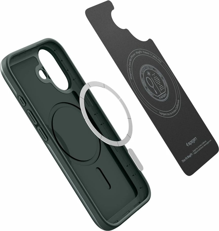 Mbështjellës Spigen Thin Fit MagSafe për iPhone 17, polikarbonat i hollë, me unazë magnetike, jeshile