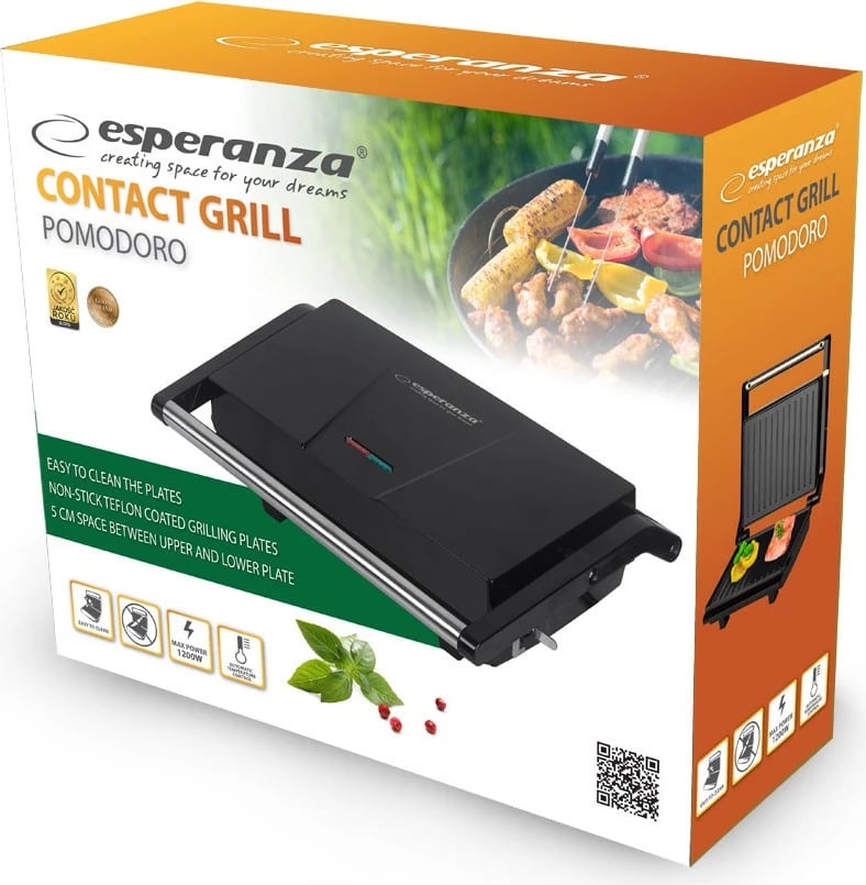 Grill elektrik kontakti Esperanza Pomodoro, 1200 W, alumini, i zi