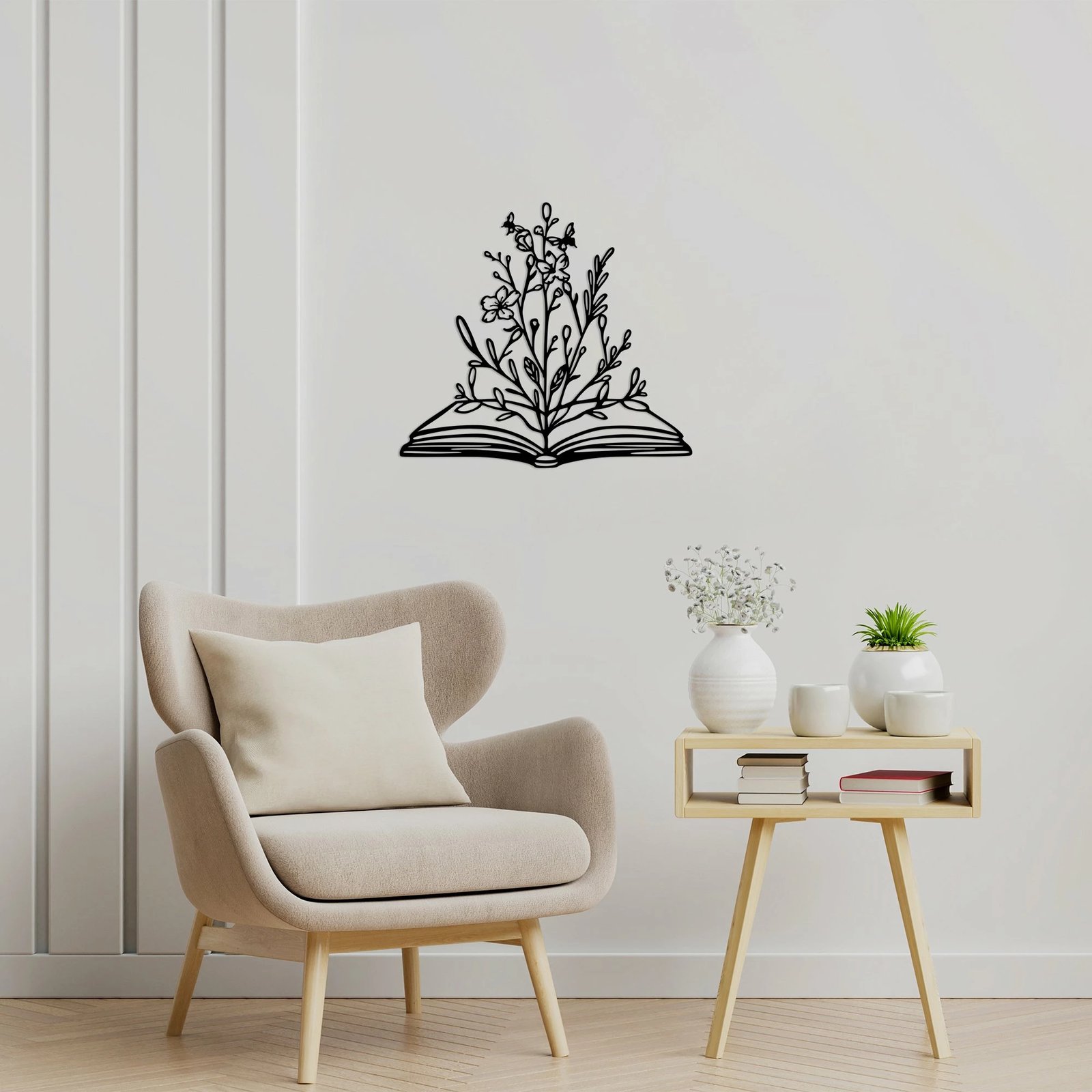 Aksesor dekorativ metalik për mur, lule në libër, Wallity