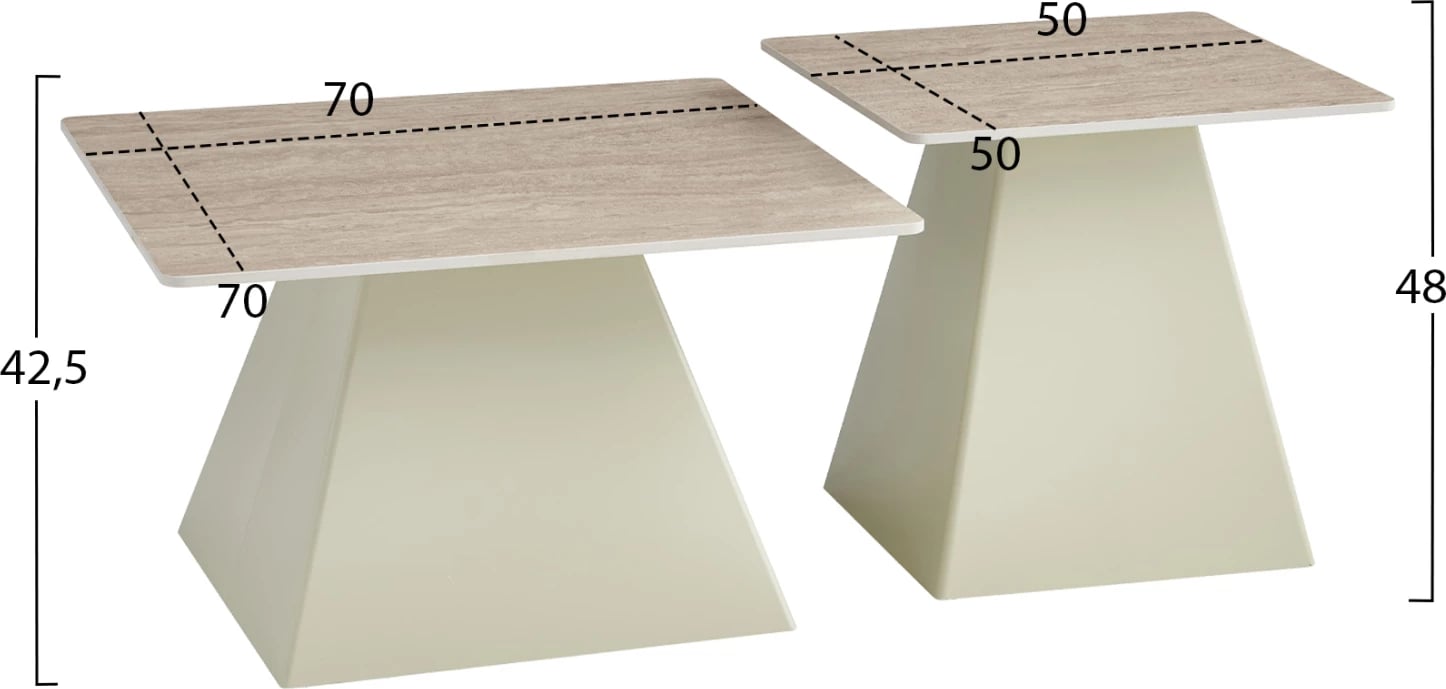 Set 2 tavolina kafeje Quber(X), pllaka katrore qeramike, bazë ngjyrë shampanjë, FH18311.04