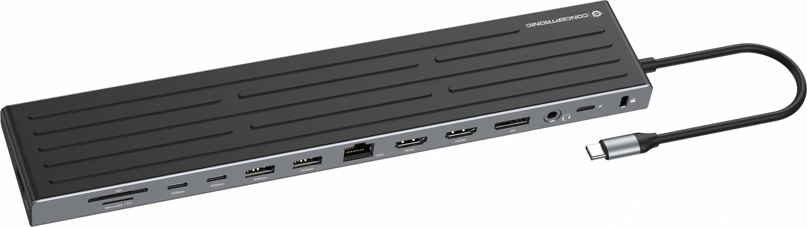 Dock Conceptronic 14-1 USB-C, 2xHDMI, DP, 2xUSB-C, 18cm, zi