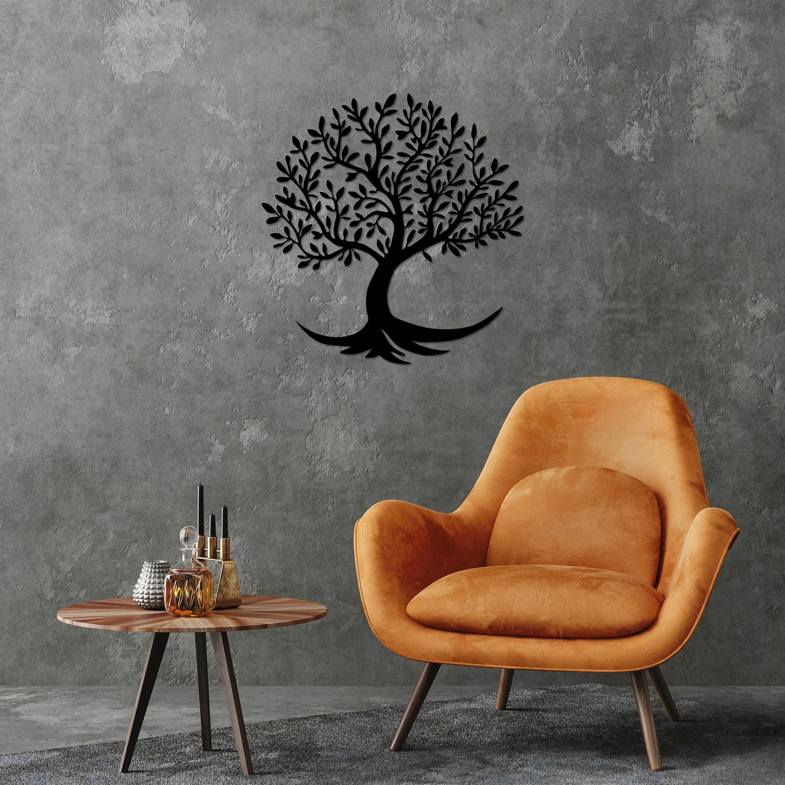 Aksesor dekorativ metalik për mur, Monumental Tree 4, ngjyrë e zezë, Wallity, 68x70cm