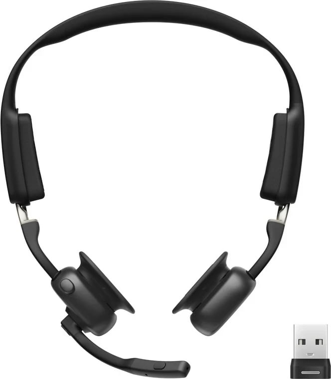 Kufje SHOKZ OpenMeet UC Wireless Bluetooth me dirigjim kockor, me adapter USB-A, të zeza