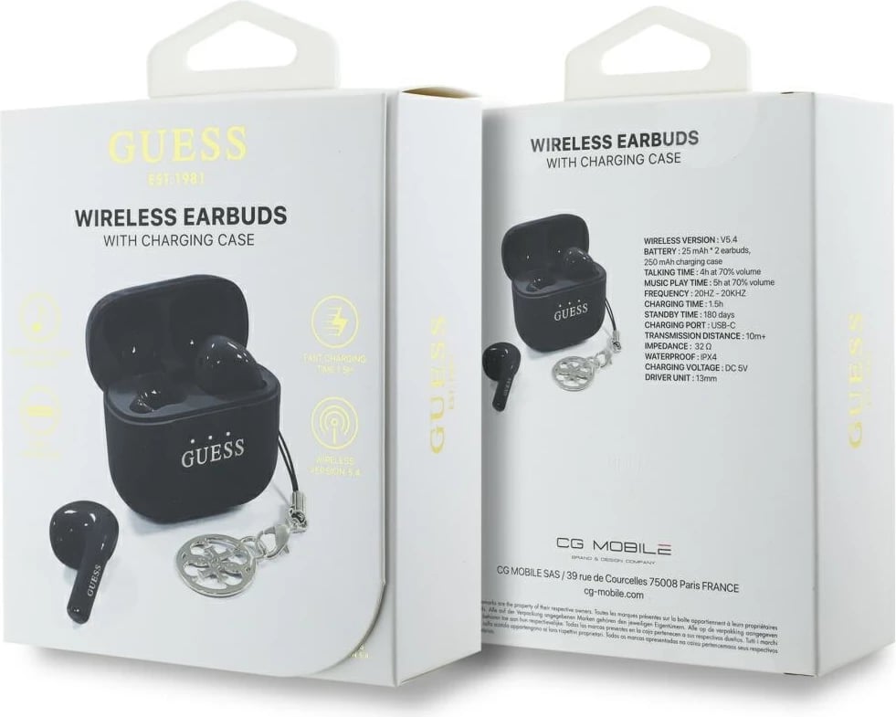 Kufje TWS Guess Glossy Effect me logo klasike & varëse, të zeza