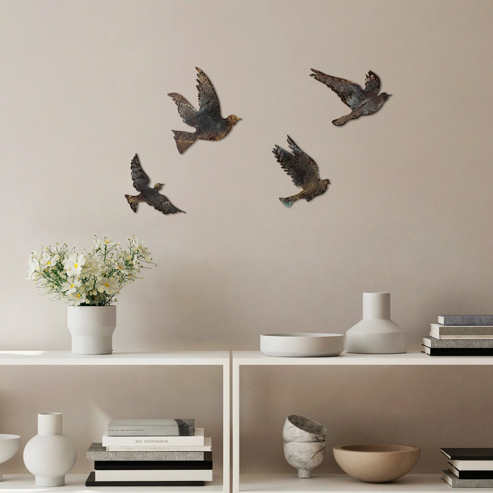 Aksesor dekorativ metalik për mur, Wallity, zogj, shumëngjyrësh