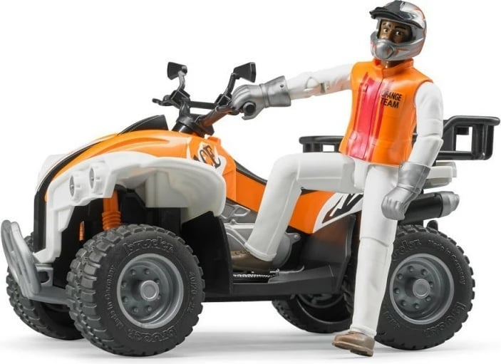 Lodër quad me figurë shoferi, Bruder BR-63000, shkallë 1:16, plastikë, portokalli e bardhë