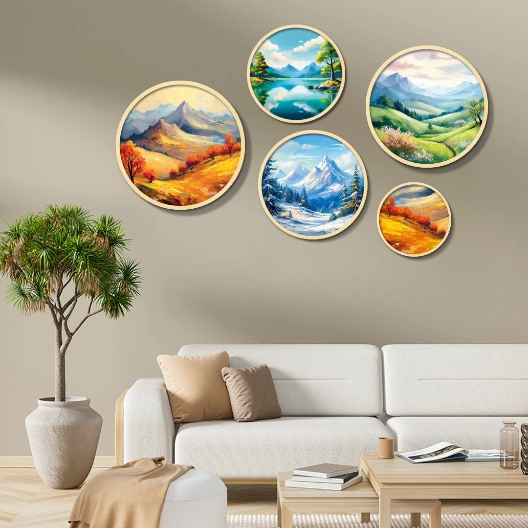 Set pikturash dekorative me kornizë MDF (5 copë), Wallity, Yats-26