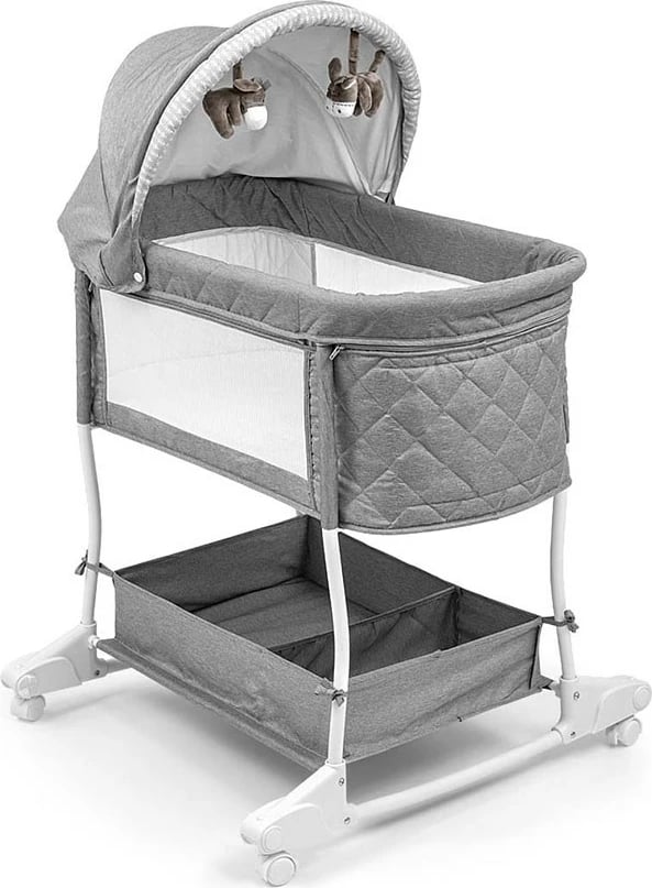 Djep 2-në-1 për foshnje, Milly Mally Dream On, metal kornizë, rrota me bllokim, baldakin i palosshëm, dyshek i butë, gri