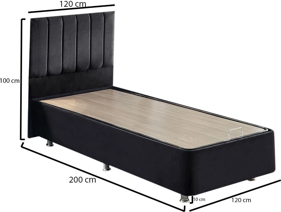 Baze krevati teke me taban dhe mbështetëse koke, ngjyrë e zezë, Ela Single, 120x200cm