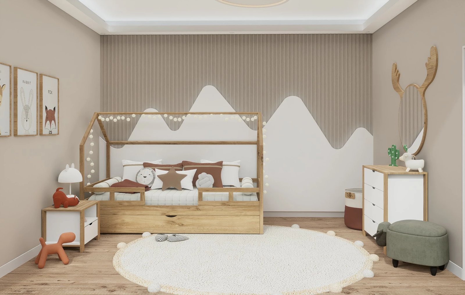 Komodinë nate Skye Decor, Nisan 1600-025, ngjyrë arrë e çelët dhe e bardhë