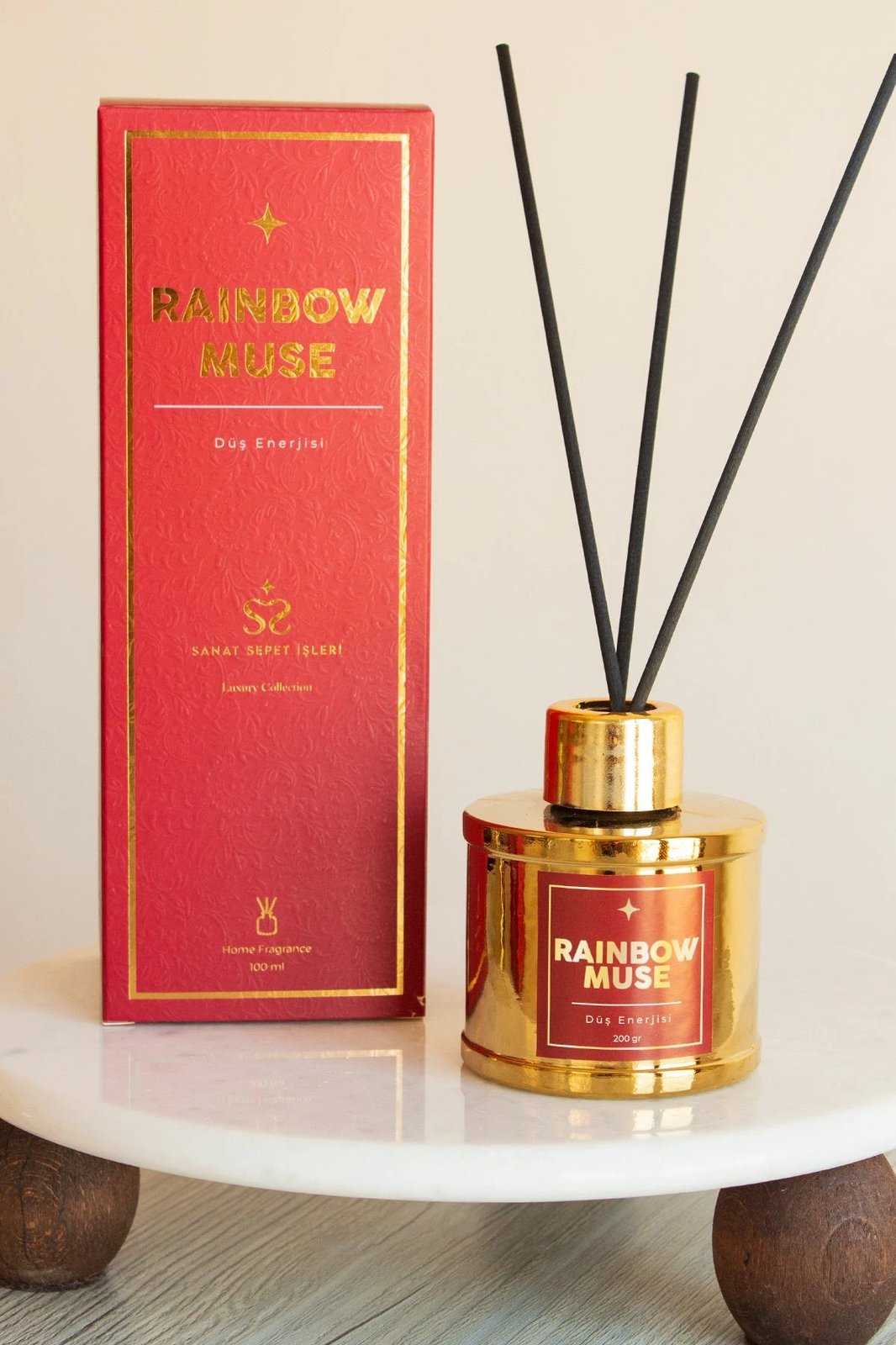 Shkopinj aromatizues Rainbow Muse, ngjyrë ari, 100% qelq, 10 inç