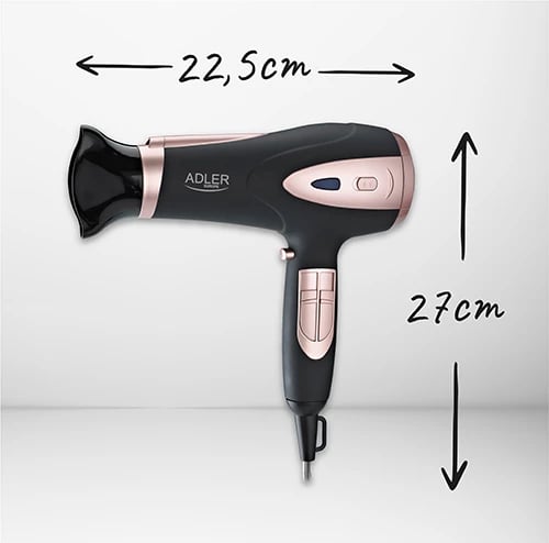 Tharëse flokësh Adler AD 2248, 1800-2200W (max 2400W), 2 shpejtësi, 3 temperatura, jonizim, me difuzor dhe koncentrator, e zezë