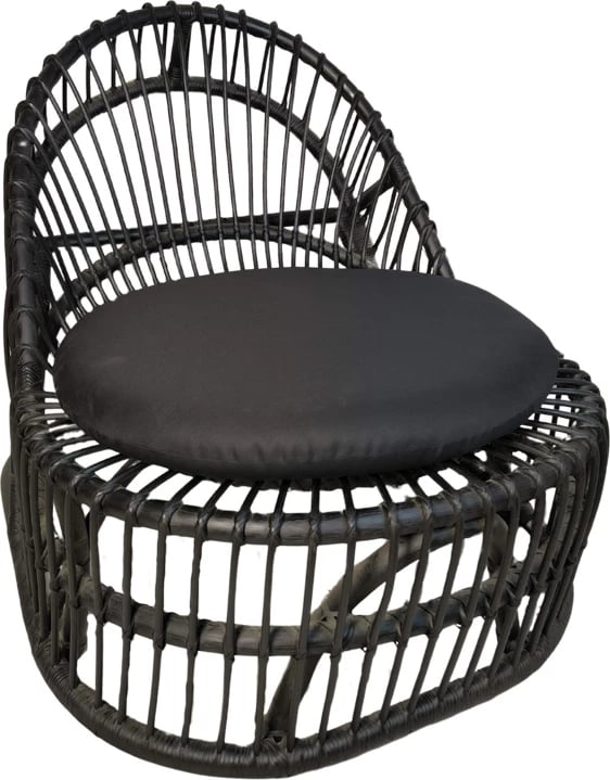 Fotel Tromso, ratan i zi PE, jastëk i zi, 80x85x98cm