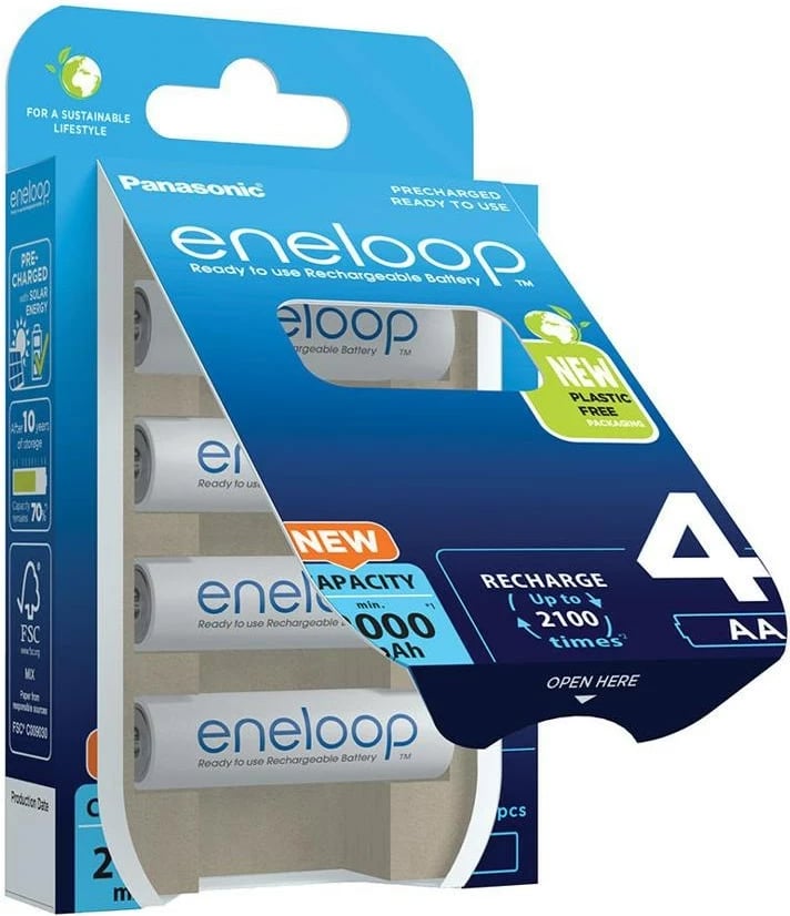 Bateri të rikarikueshme Panasonic Eneloop AA 2000 mAh, 4 copë, Bardhë