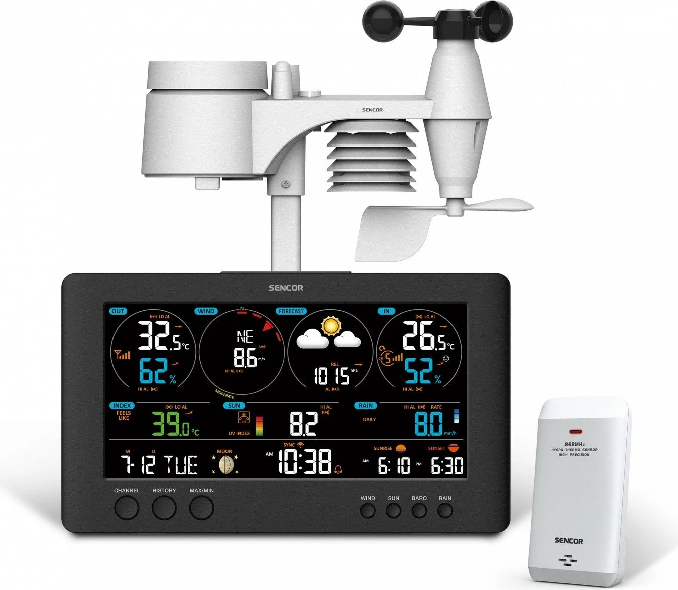 Stacion meteo Sencor SWS 12500 me WiFi, LCD 21.4cm, i zi, shumëngjyrësh